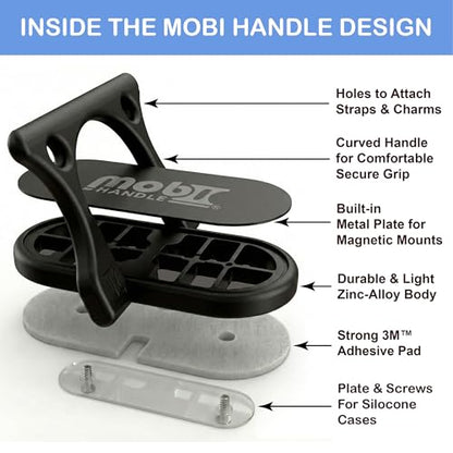 Patented 3-Finger Phone Grip & Stand - Comfortable & Secure Loop Holder for iPhone & Android - Ultra-Slim Zinc Alloy - Magnetic Mount Ready - Cell Phone Ring Alternative [Black Matte] - color: Matte black