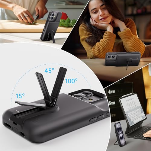 GIN FOXI for iPhone 17 Battery Case, Rechargeable Case Charger with Stand 8500mAh Fast Charging Ultra-Slim Lightweight Powerful Battery Pack Anti-Fall TPU Juice Box for iPhone 17 (6.3") Black - size: for 17
