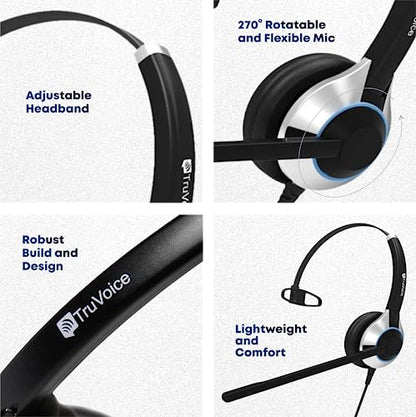 TruVoice HD-500 Premium Single Ear Headset with Noise Canceling Microphone and 2.5mm Cable for Cisco SPA303, SPA502g, SPA504g, SPA508g, SPA509g, SPA514g, SPA525g and Phones with a 2.5mm Jack Port