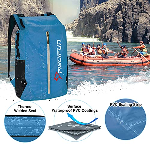 Piscifun Waterproof Floating Dry Backpack 10L/20L/30L | Lightweight and Durable, With Waist Pouch and Phone Case, Ideal for Kayaking, Camping, Beach, Boating, Swimming - color: Light Blue, size: 20L