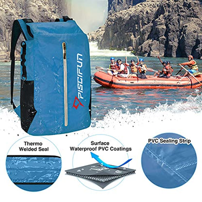 Piscifun Waterproof Floating Dry Backpack 10L/20L/30L | Lightweight and Durable, With Waist Pouch and Phone Case, Ideal for Kayaking, Camping, Beach, Boating, Swimming - color: Light Blue, size: 20L
