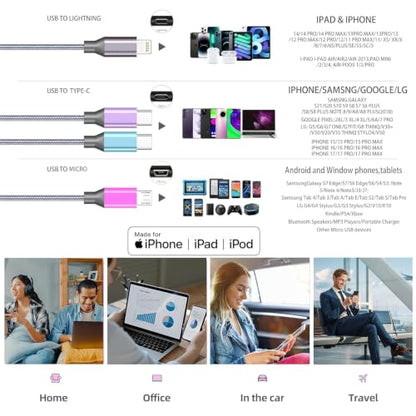 4 in 1 Multi Charging Cable 4ft 2 Pack,Braided MFi Certified Charger Cable - color: Multicolor-4ft-2Pack