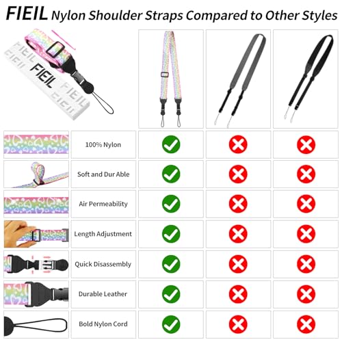 FIEIL 5 Pack Adjustable Shoulder Strap, Nylon Camera Strap, Comfortable Neck Strap for iPad, Cellphone Tablet, Camera, Laptop, Binocular, Luggage Bag (Rainbow Heart Universal Lanyard) - size: 5 Pack Rainbow Heart