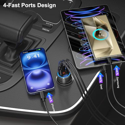 USB C Car Charger 3 Pack, 65W 4 Port Car Phone Charger Adapter Voltmeter - color: Black, size: 3-Pack