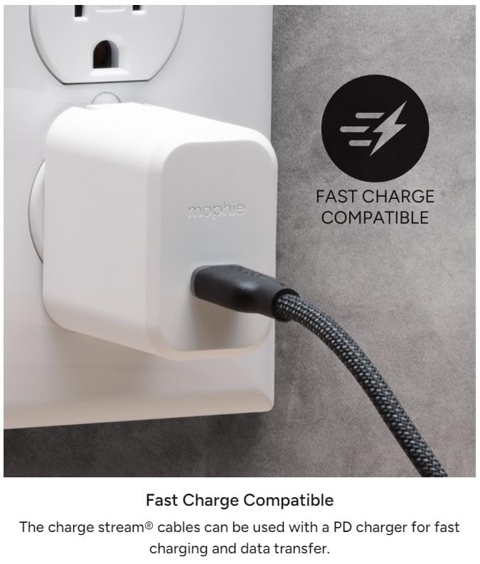 mophie Charge Stream USB-C to USB-C 1m/3ft Cable - 60W Power Delivery - size: 3 feet, style: USB-C to USB-C