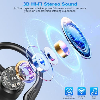 Hupoaf Wireless Earbuds Sport, NEW Bluetooth 5.4 Headphones with Earhooks, 50H Stereo Deep Bass Over Ear Buds with 4 ENC Noise Canceling Mics, IP7 Waterproof Earphones for Running Workout Gym -Black - color: B-Glossy black
