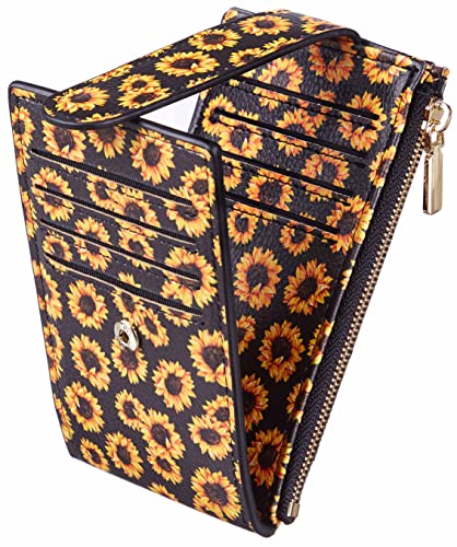 Chelmon Women's RFID Slim Card Holder Wallet | Thin Bifold Multi Card Case with Zipper Coin Pocket Purse for Women(Sunflower) - color: Sunflower