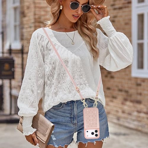 for iPhone 17 Pro Max Wallet Case with Card Holder Slots and Strap, RFID Blocking Magnetic Flip Folio Cover, Crossbody Purse Protection Case with Kickstand,Rose Gold Diamond - color: Rose Gold Diamond, size: iPhone 17 Pro Max(6.9")
