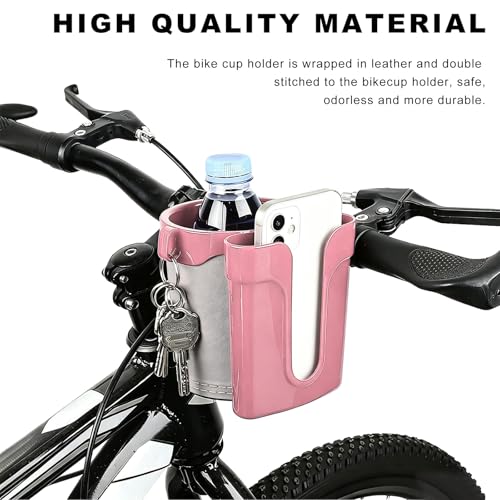 Bike Cup Holder, Bicycle Handlebar Water Bottle Holders with Cell Phone Keys Holder, Universal Drink Bottle Cage for Bike Motorcycle Scooter Stroller Walker Wheelchair (Pink & Gray) - color: Pink & Gray