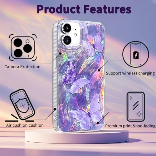 Compatible with iPhone 11 Case,with [Shockproof Protective][Camera Protection] Cute Butterfly Aesthetic Phone Cover Anti-Yellowing Soft Slim Cover for Women Girl-Purple - color: Purple Butterfly, size: iPhone 11