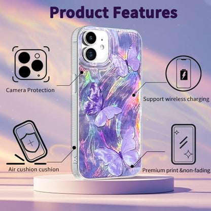 Compatible with iPhone 11 Case,with [Shockproof Protective][Camera Protection] Cute Butterfly Aesthetic Phone Cover Anti-Yellowing Soft Slim Cover for Women Girl-Purple - color: Purple Butterfly, size: iPhone 11
