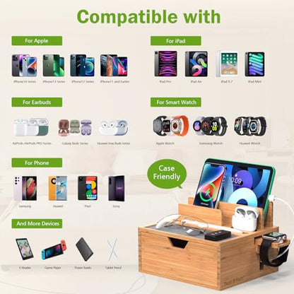 Pezin & Hulin Bamboo Charging Station with Power Charger & Cables-Black - color: #1 Bamboo (With Charger)