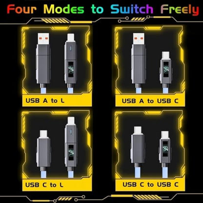 USB C to USB C Cable 5ft Chubby 4 in 1 USB Charging Cable with LED Display - color: 4 Combinations Orange+Blue