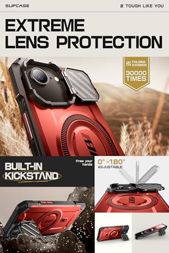 SUPCASE for iPhone 17e/16e Case with Camera Cover Stand, Red | Compatible with MagSafe, Built-in Kickstand, Military-Grade Protection, Magnetic Phone Case for iPhone 15/14/13, UBMag XT - color: Ruddy