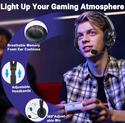 Megadream Wired Gaming Headset with Mic (3.5mm) - Headphone with to-Shiba Speaker, Protein Earpads Braided Cable for PS5/PS4/Xbox/Switch/PC/iPad/Tablet/Remote Work/Office- with USB-C/USB-A Adapter - color: Black | Dual Ear | Flexible Mic