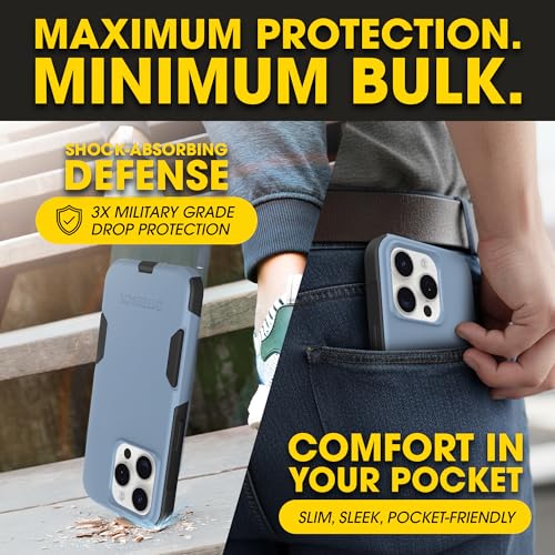 OtterBox iPhone 15 Pro Max Commuter Series MagSafe Case - Blue & Black | 3X MIL Drop Protection - Dual-Layer Shockproof Design - Pocket-Friendly - Raised Edges - Port Covers - color: Blue/Black