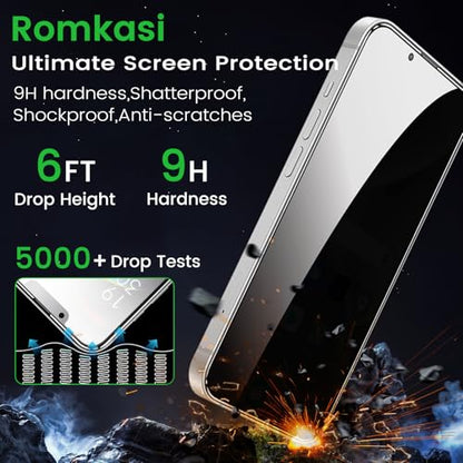 Romkasi 3 Pack Privacy Screen Protector for iPhone 16e 6.1 Inch with 3 Pack Camera Lens Protector, Anti Spy Tempered Glass Film, Anti-Scratch, Touch Sensitive, Case Friendly - color: iPhone 16e
