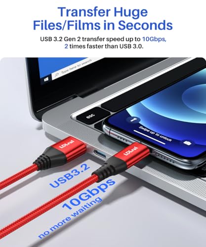 LDLrui USB C Data Cable 10Gbps, 1/3ft, 2-Pack, Red, Braided - size: 1ft+3ft