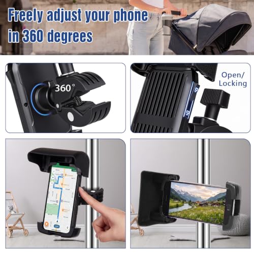 Knee Scooter Phone Holder with Sunshade, 360° Mount for Wheelchair & Walker