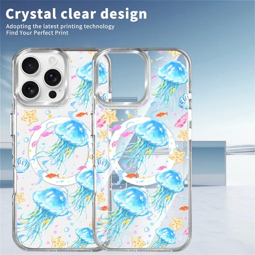 VisEnt Clear Case for iPhone 16 ProMax, Magnetic Phone Case, Transparent Slim Cover, Military Grade Protection, Shockproof, Anti-Yellowing, Scratch Resistant, Blue Jellyfish Ocean - color: Blue Jellyfish Ocean, size: Iphone 16 Pro Max