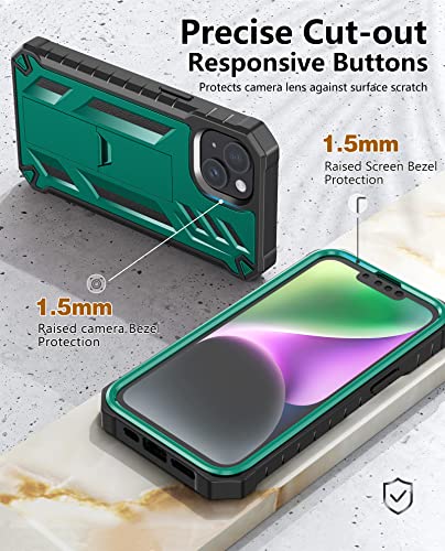 FNTCASE for iPhone 14 Plus Case, Built-in Screen Protector, Kickstand Green | 20FT Military-Grade Drop Protection, Anti-Slip Matte Textured, Rugged Heavy Duty Shockproof TPU Protective Cover - color: Green