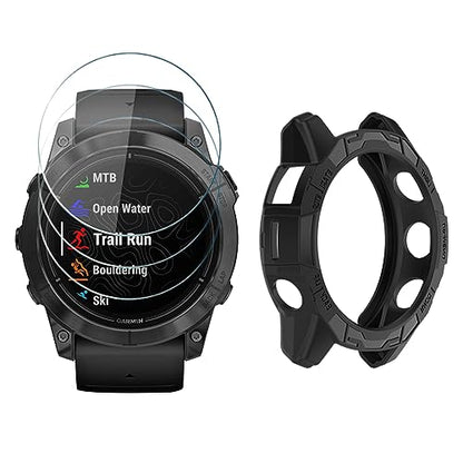 Screen Protector for Garmin Epix pro 51MM/Fenix 7X and TPU Protective Case | HUADU,9H Tempered Glass Film,Anti-Scratch,High Definition,Full Coverage,Soft Watch Cover - size: Garmin EPIX pro 51MM
