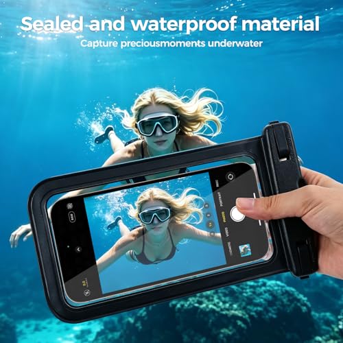 Waterproof Cell Phone Bag Black 2 Pack | Waterproof Phone Pouch for 7" Phones, Touch Sensitive Clear Case, Lanyard, Beach Swimming - color: Black
