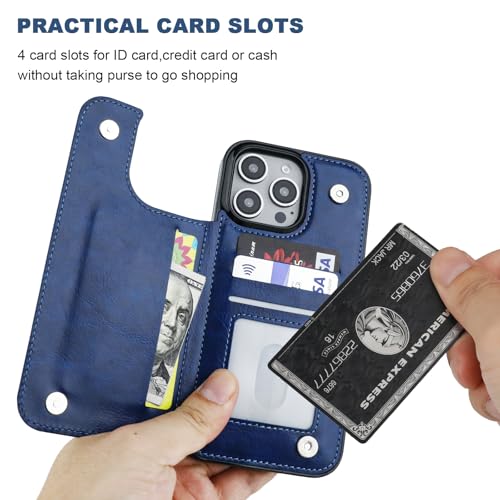 ONETOP for iPhone 16 Pro Max Wallet Case with Credit Card Holder,Blue | Kickstand,ID/Cash Holder,Case Wallet with Card Slots,Double Magnetic Clasp,Durable PU Leather Shockproof Cover for Women Men - color: Blue