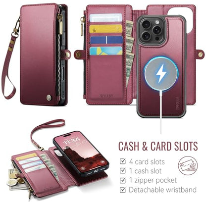 for iPhone 14 Pro Max - Phone Case Wallet Magnetic, Burgundy - color: Burgundy, size: iPhone 14 Pro Max