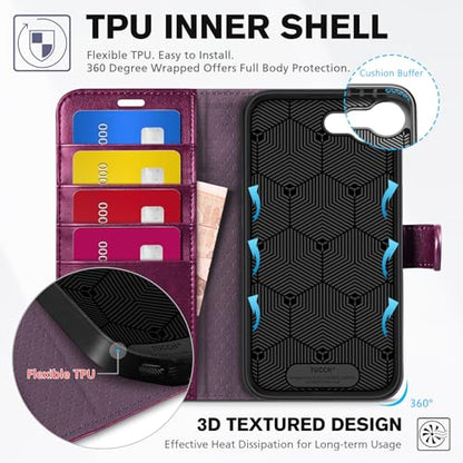 TUCCH Wallet Case for iPhone 17e/16e (6.1"), 4 Card Holders, Plum Purple | RFID Blocking, Viewing Stand, Shockproof TPU Shell, PU Leather, Magnetic Closure, Protective Folio Flip Cover - color: Plum Purple