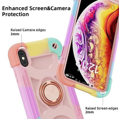 MARKILL Compatible with iPhone Xs Max Case 6.5 Inch with Ring Stand, Heavy-Duty Military Grade Shockproof Phone Cover with for iPhone Xs Max. - color: Rainbow Pink, size: iPhone XS Max 6.5"