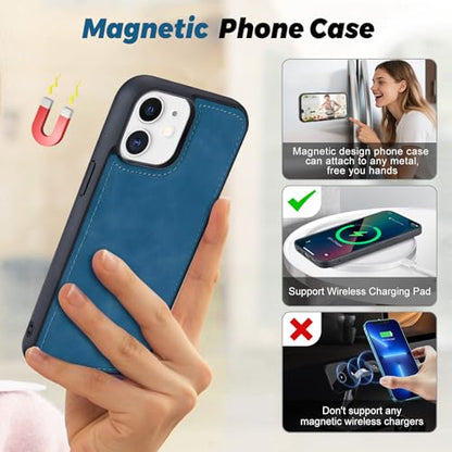 TwoHead for iPhone 11 Wallet case with 11 Card Holder (Navy Blue) | Detachable Magnetic Phone Case, PU Leather Wallet for Women/Men,Wireless Charging Compatible,with Wrist Strap - color: Navy Blue