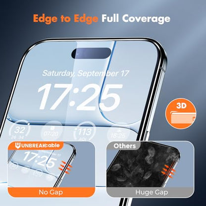 UNBREAKcable for iPhone Air Screen Protector, 3-Pack Full Coverage Tempered Glass [Military Grade Shatterproof] [9H Hardness] [Easy Installation] [Bubble Free] [99.99% HD Clear] for iPhone Air 6.5" - size: iPhone Air