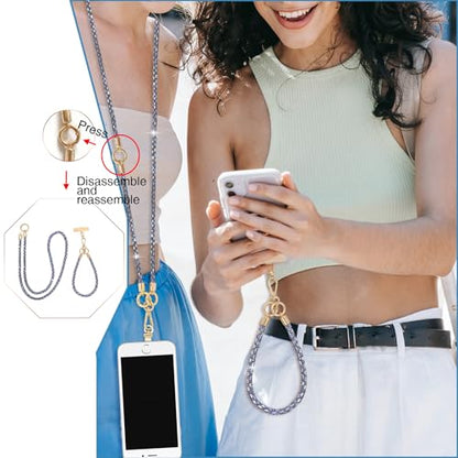 Crystal Phone Strap Crossbody Rhinestone Cell Phone Neck, Grey - color: Grey