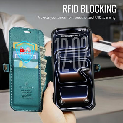 for iPhone 17 Pro Max Slim Case Wallet Wireless Charging Bluegreen - color: Blue Green, size: iPhone 17 Pro Max - 6.9"