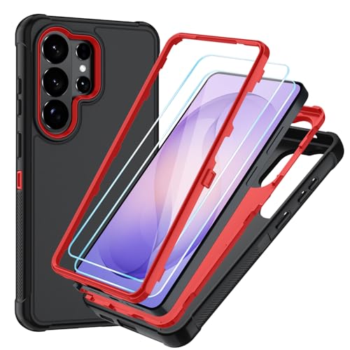 for Samsung Galaxy S26 Ultra Case with HD Screen Protector, 3-Layer Shockproof Military Grade Full Body Protection, Heavy Duty Hybrid Protective Phone Cover(Black/Red) - color: Black/Red