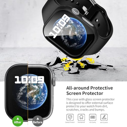 Rontion 6 Pack Case with Screen Protector for 42mm Apple Watch Series 11/10 | Ultra-Thin Scratch Resistant Tempered Glass Cover Full Protective Hard PC Bumper Compatible with iWatch Series 11 10 42mm - color: Black+Blue+Green+Starlight+Clear+Rose Gold, si