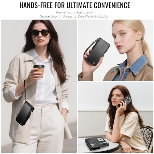 Defencase for iPhone 13 Phone Case Wallet Compatible with Magsafe, Black | Magnetic Detachable, Drop-Proof Protective Wallet Cases Cover, with RFID Bolcking Card Holder, Zipper Strap, Soft PU Leather - color: (Detachable with Magsafe)-Black