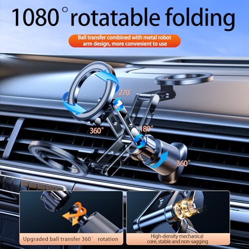 Air Vent Phone Holder for Car, Vent Phone Holder with Non-Slip Grip, Heavy Duty Phone Holder for Bumpy Road No Wobble, 360° Rotation Cell Phone Bracket with Extension Arm for iphone and Android (02)