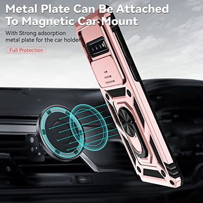 for Samsung Galaxy S10 Plus Case with Camera Lens Cover HD Screen Protector, Military-Grade Drop Tested Magnetic Ring Holder Kickstand Protective Phone Case for Samsung Galaxy S10+ Plus (Rose Gold) - color: Rose Gold with camera cover Military-Grade 2nd g