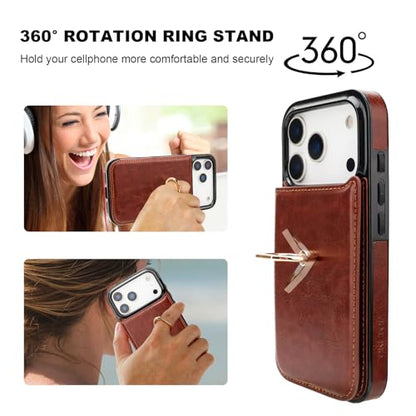 ONETOP for iPhone 18/17 Pro Wallet Case with Credit Card Holder,Brown - color: Brown