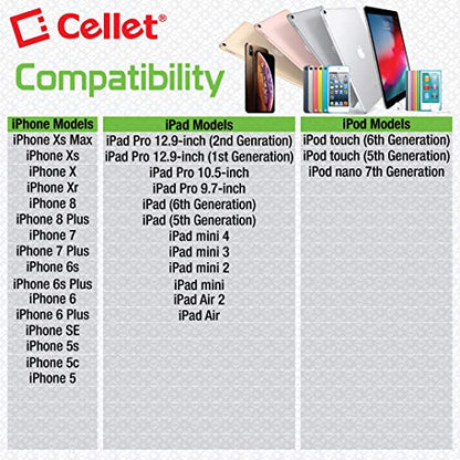 Cellet Retractable Car Charger with Lightning Cable Compatible with Apple iPhone 14 13 12 SE 11 Xr Xs X iPad Pro Air Mini iPod Touch Nano (Apple MFI Certified) 3-Feet - color: 5 Watt Lighting