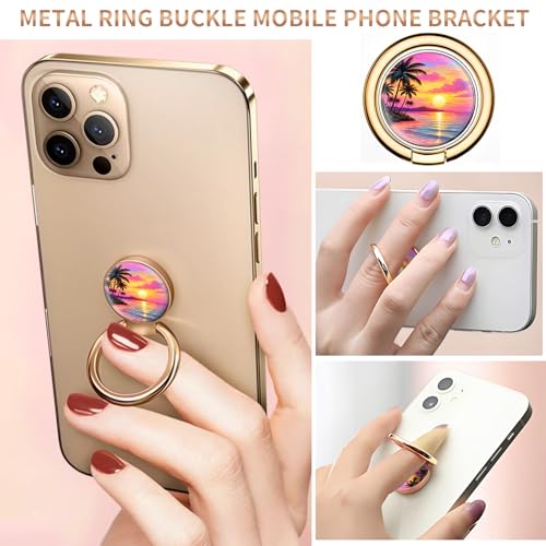 Cell Phone Ring Holder, Cute Metal Phone Grip Stand Finger Ring Kickstand, Flexible 360°Rotation Phone Tablet Case Accessories Compatible with Most Phones Coconut Sunset Beach - color: Coconut Sunset Beach