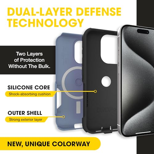 OtterBox iPhone 15 Pro Max Commuter Series MagSafe Case - Blue & Black | 3X MIL Drop Protection - Dual-Layer Shockproof Design - Pocket-Friendly - Raised Edges - Port Covers - color: Blue/Black