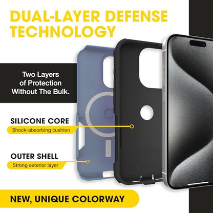 OtterBox iPhone 15 Pro Max Commuter Series MagSafe Case - Blue & Black | 3X MIL Drop Protection - Dual-Layer Shockproof Design - Pocket-Friendly - Raised Edges - Port Covers - color: Blue/Black