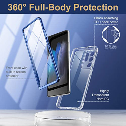SURITCH for Samsung Galaxy S21 Ultra Clear Case 6.8" (Only), [Built-in Screen Protector] Full Body Protective Hard Shell+Soft TPU Phone Case for Samsung S21 Ultra -(Blue Edge) - color: Blue Edge