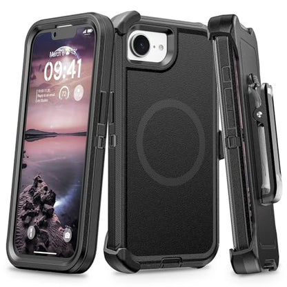 TUTUKII Magnetic for iPhone 16e/17e Case with Belt Clip Holster (Black) | MagSafe Compatible, Heavy-Duty Military-Grade Drop Protection, 3-Layer Rugged Shockproof Protective Cover 6.1-Inch - size: iPhone 16e &17e 6.1"