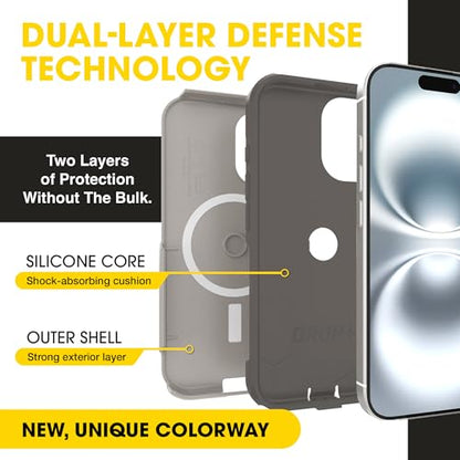 OtterBox iPhone 16 – Commuter Series Slim MagSafe Case - Grey | 3X Military Drop Protection - Dual-Layer Design - Pocket-Friendly - Raised Edges - Port Covers - Non-Retail Packaging - color: Grey