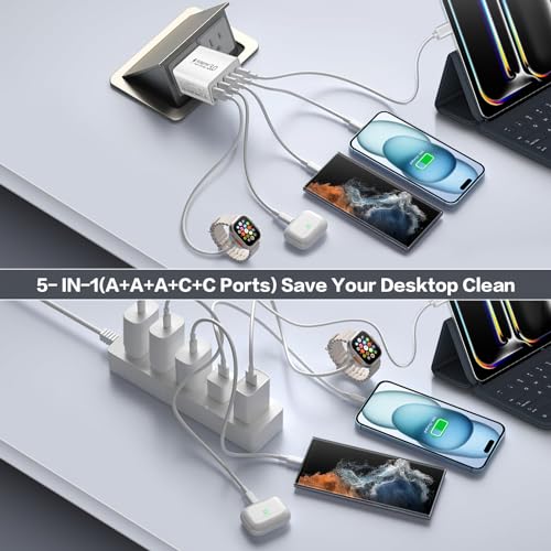 2-Pack USB C Wall Charger, 50W 5-Port USB C Charger Block Fast Charging - color: 2-Pack White