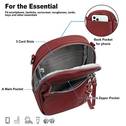 befen Genuine Leather Crossbody Cell Phone Purse for Women, Small Zip Around RFID Blocking Crossbody Wallet Bags - color: Style 02-burgundy